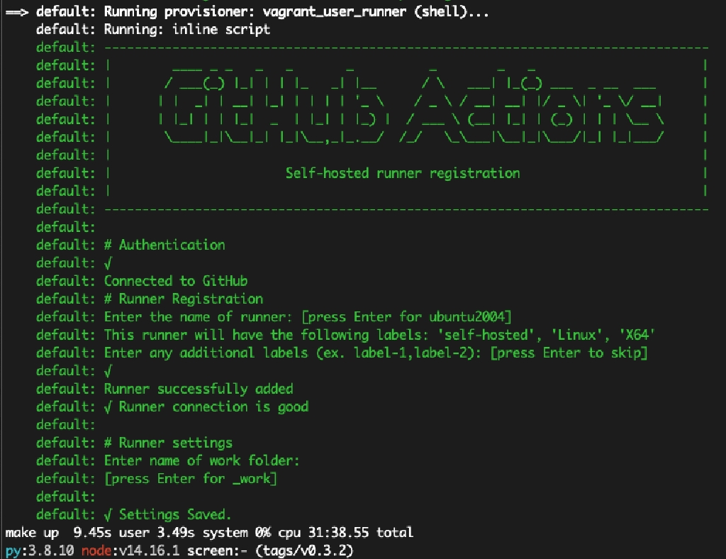 Ubuntu 20.04 の仮想マシン上で GitHub Actions self-hosted runner を起動